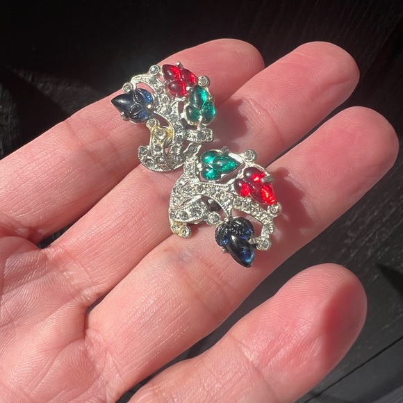 Vintage Unsigned Trifari Art Deco Fruit Salad Tutti Frutti Poured Glass Earrings - Picture 5 of 7